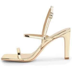 NEW MODATOPE women's ankle strap open toe heel sandals in shiny gold